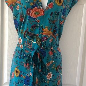 Turquoise Floral Print Tie Dress